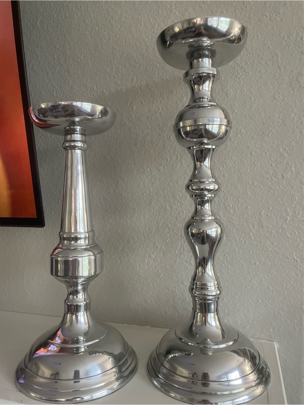 Pottery Barn Silver Metal Candlestick Pair - Elegant Home Accent